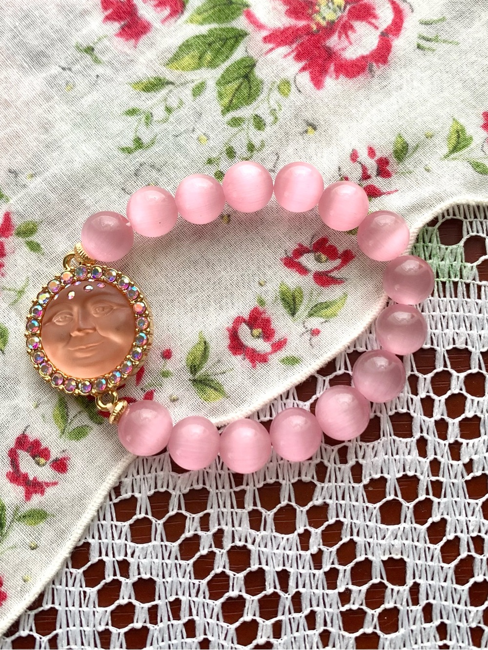 Kirk’s Folly Baby Pink Moon Face Cats Eye Stretch Bracelet